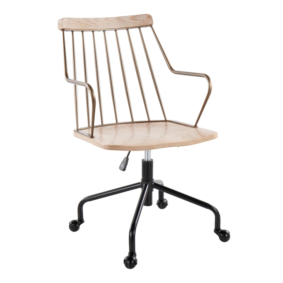 OFC-PRESTON-CASTAR1 BKANCUWW1 Preston Farmhouse Adjustable Office Chair in Black Metal, Antique Copper & White Washed Wood
