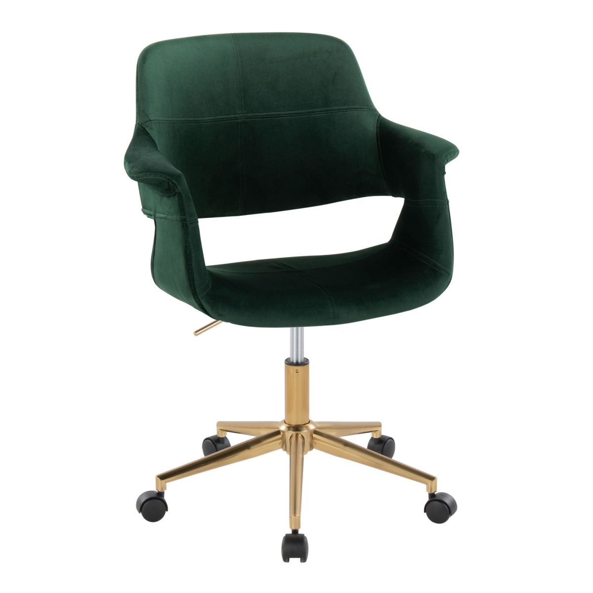 OC-VFLV1 AUGN1 Vintage Flair Mid-Century Modern Office Chair in Gold Metal & Green Velvet