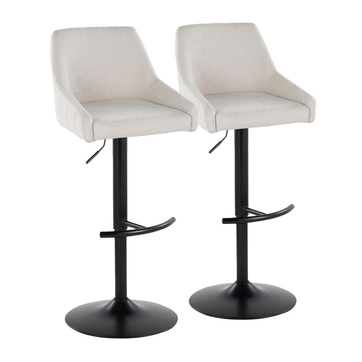 BS-HANNAHFB-RT2 BKCR2 Hannah Transitional Adjustable Barstool with Swivel in Black Metal & Cream Fabric with Rounded T Footrest - Set of 2
