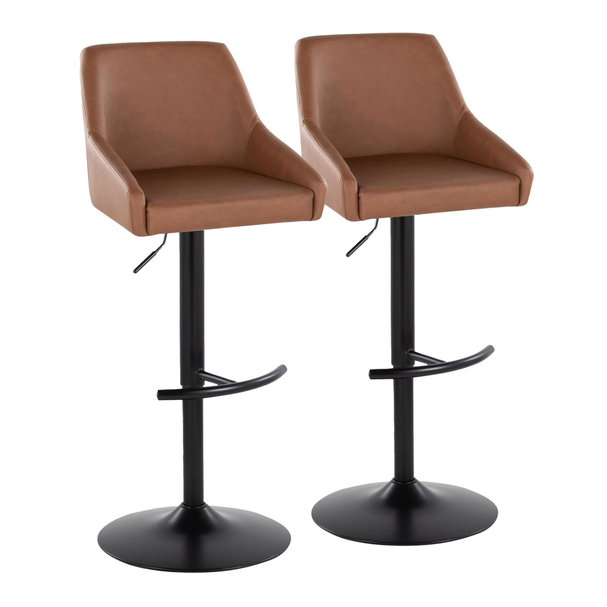 BS-HANNAHPU-RT2 BKCAM2 Hannah Transitional Adjustable Barstool with Swivel in Black Metal & Camel PU Leather with Rounded T Footrest - Set of 2
