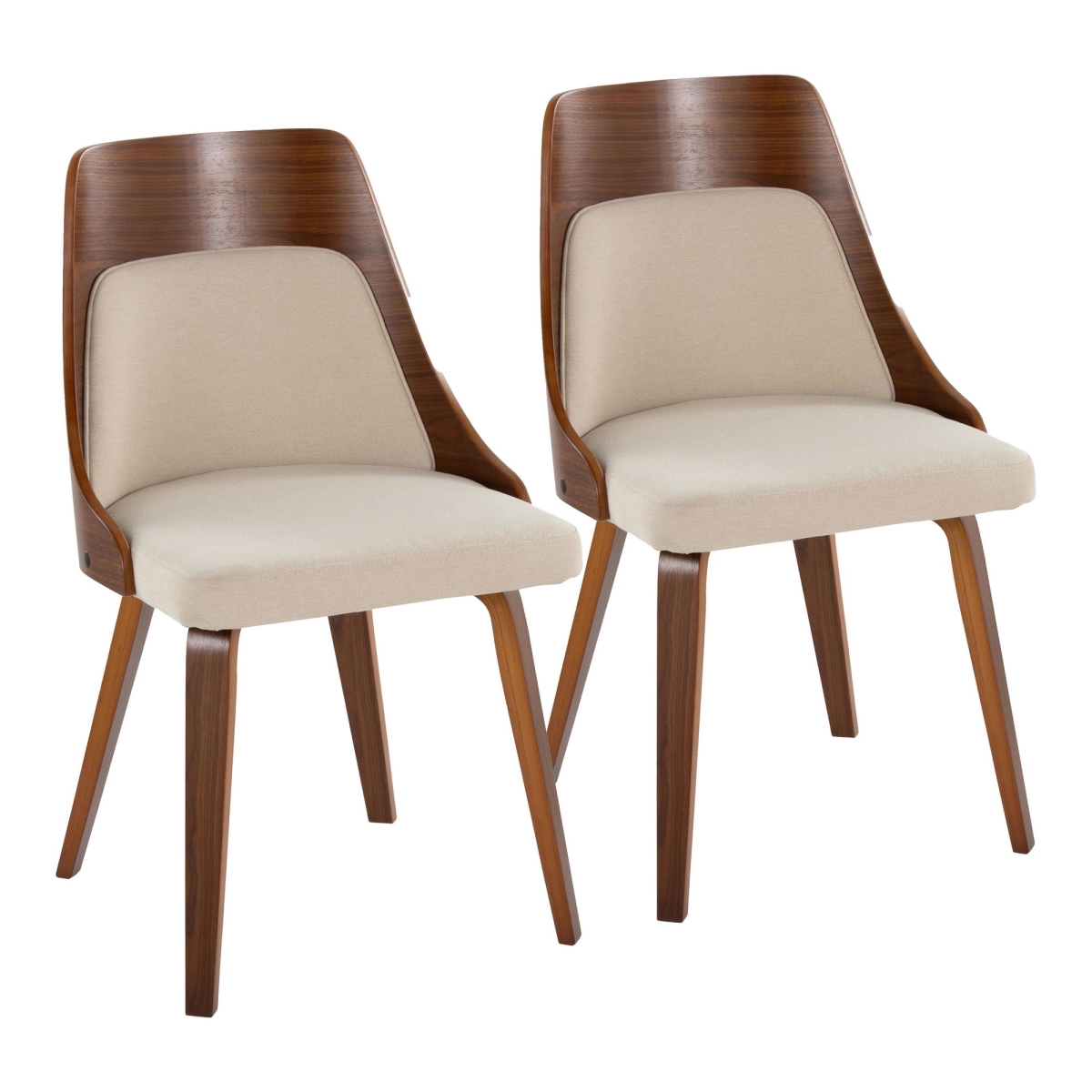 CH-ANBELFB-HLBW2 WLCR2 Anabelle Mid-Century Modern Dining & Accent Chair in Walnut Wood & Cream Fabric - Set of 2