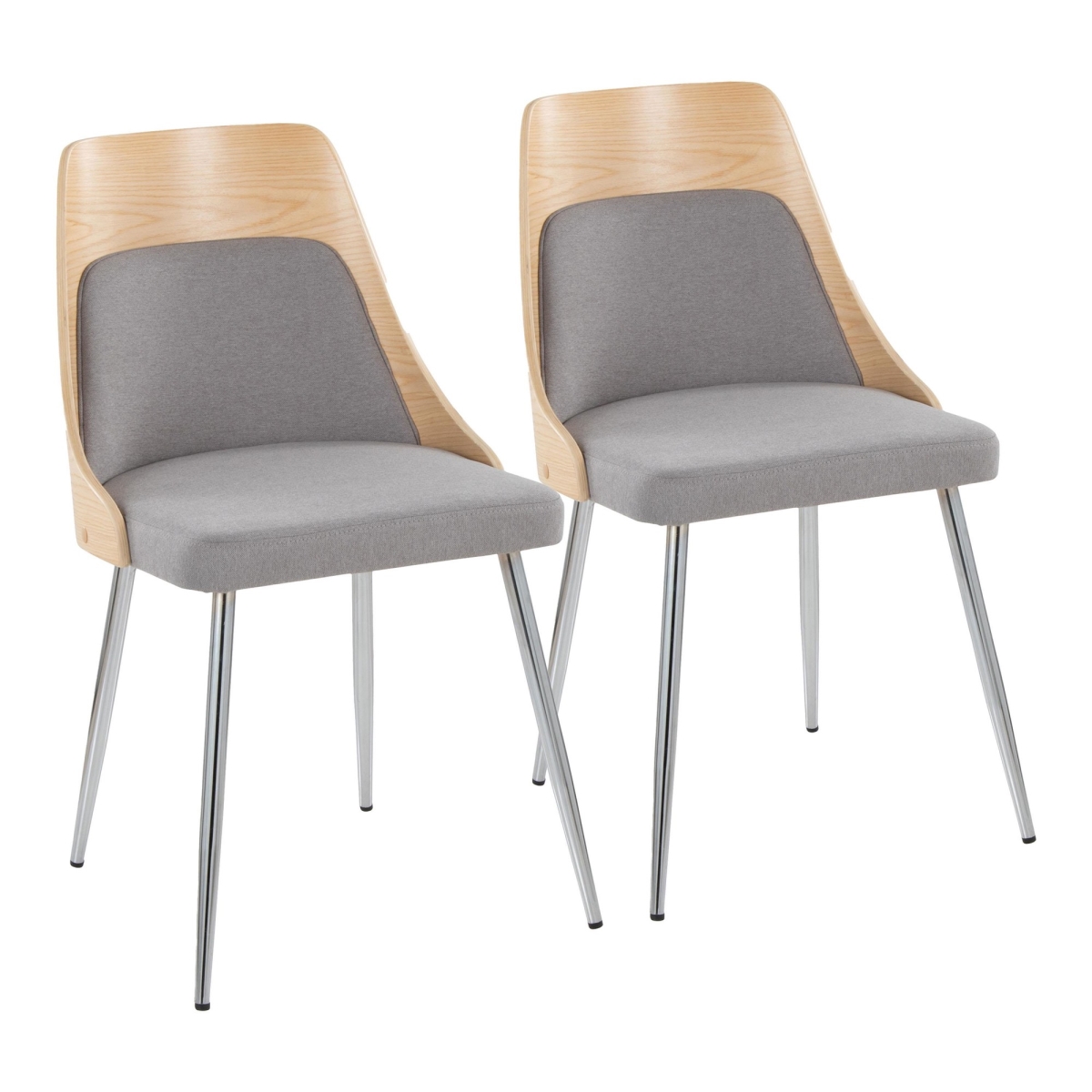 CH-ANBELFB-MTPR1 CHRNAGY2 Anabelle Contemporary Dining & Accent Chair in Chrome Metal, Natural Wood, & Grey Fabric - Set of 2
