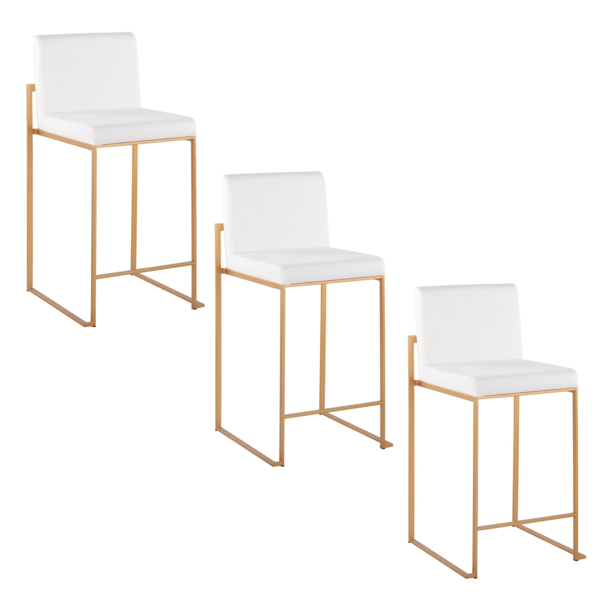 B26-FUJIHBV AUW3 Fuji 26 in. Contemporary High Back Counter Stool in Gold Steel & White Velvet - Set of 3