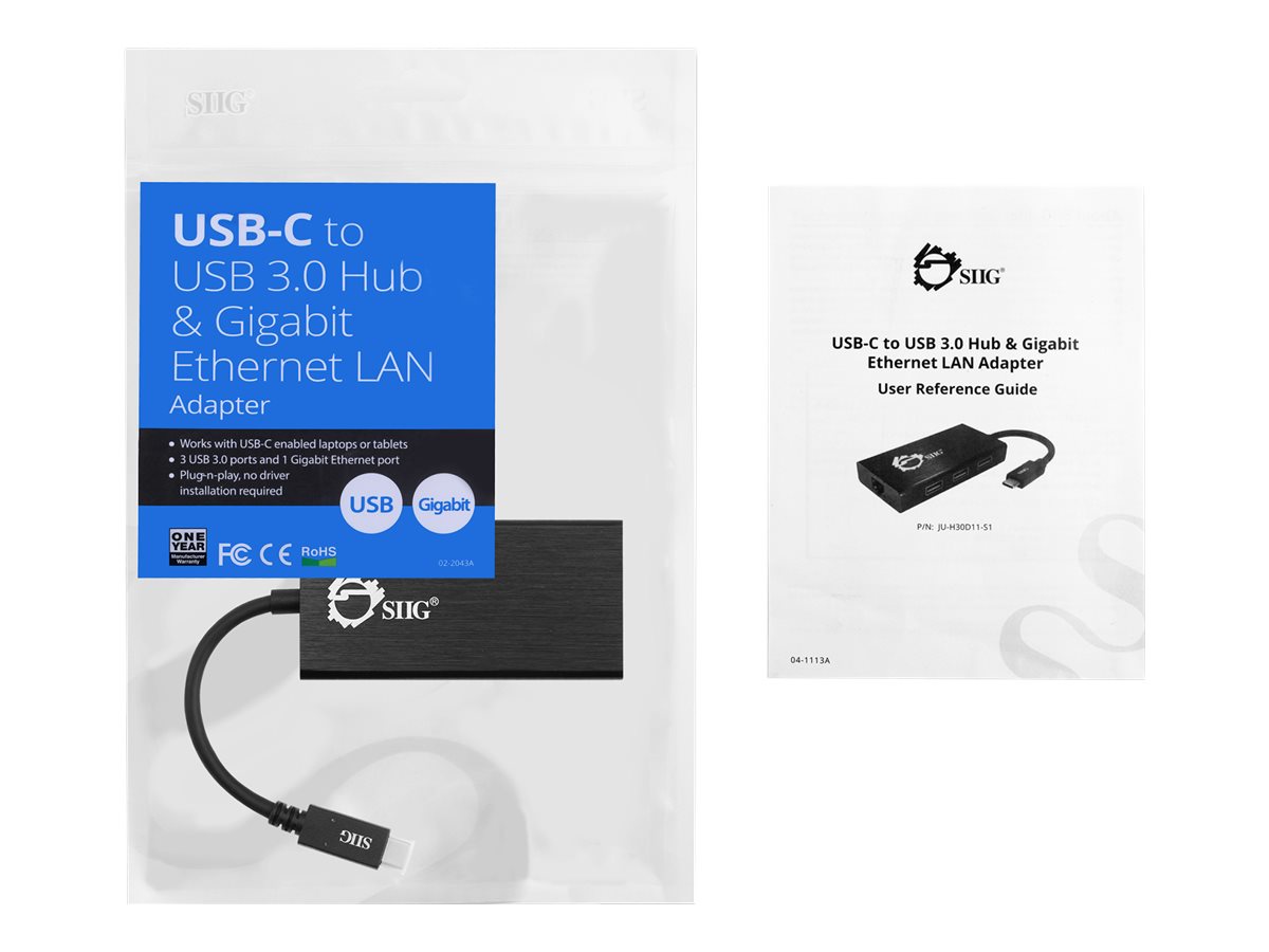 Picture of Siig JU-H30D11-S1 USB-C Gigabit Ethernet LAN Adapter for&#44; Black