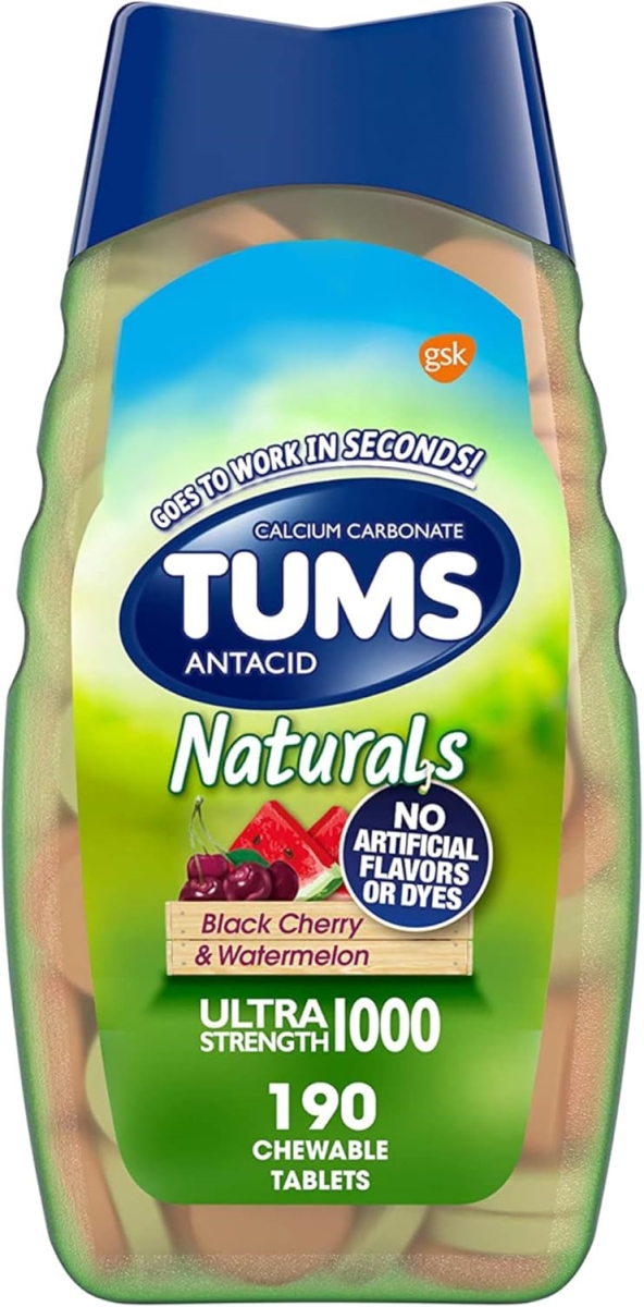 Picture of TUMS HD-190Tums TUMS Naturals Ultra Strength Antacid Chews for Heartburn Relief&#44; - Black Cherry & Watermelon - 190 Count