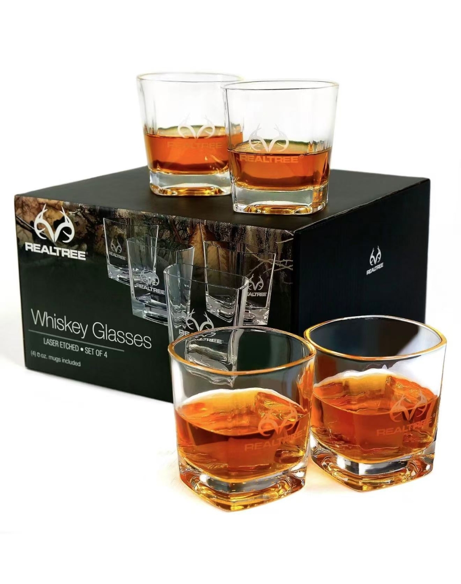 Picture of Realtree HD-4Glass Realtree Whiskey Glass, Set of 4, 11 Oz Rocks Barware For Scotch, Bourbon