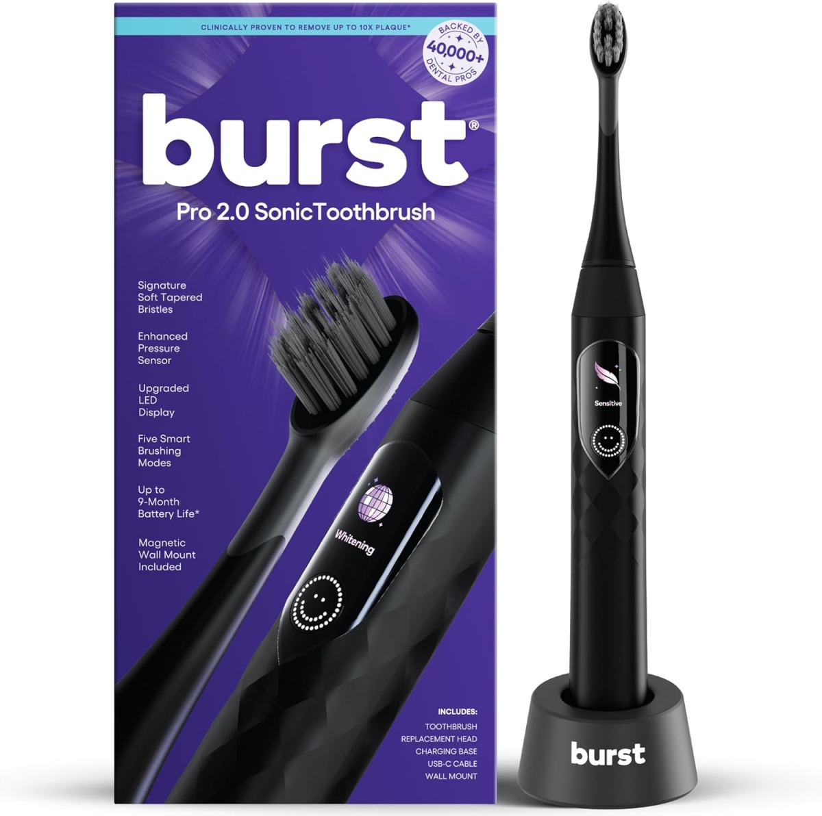 HD-BlackTB  Pro 2.0 Sonic Toothbrush for Adults (Black)