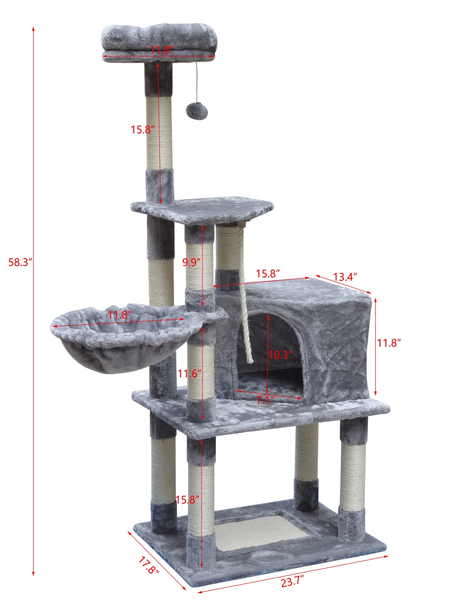 Picture of Qpets CT-202 Qpets 58'' Cat Tree, Stable Cat Tower with Scratching Posts, Big Cat Condo, Play House for Medium Cat or Big Cat