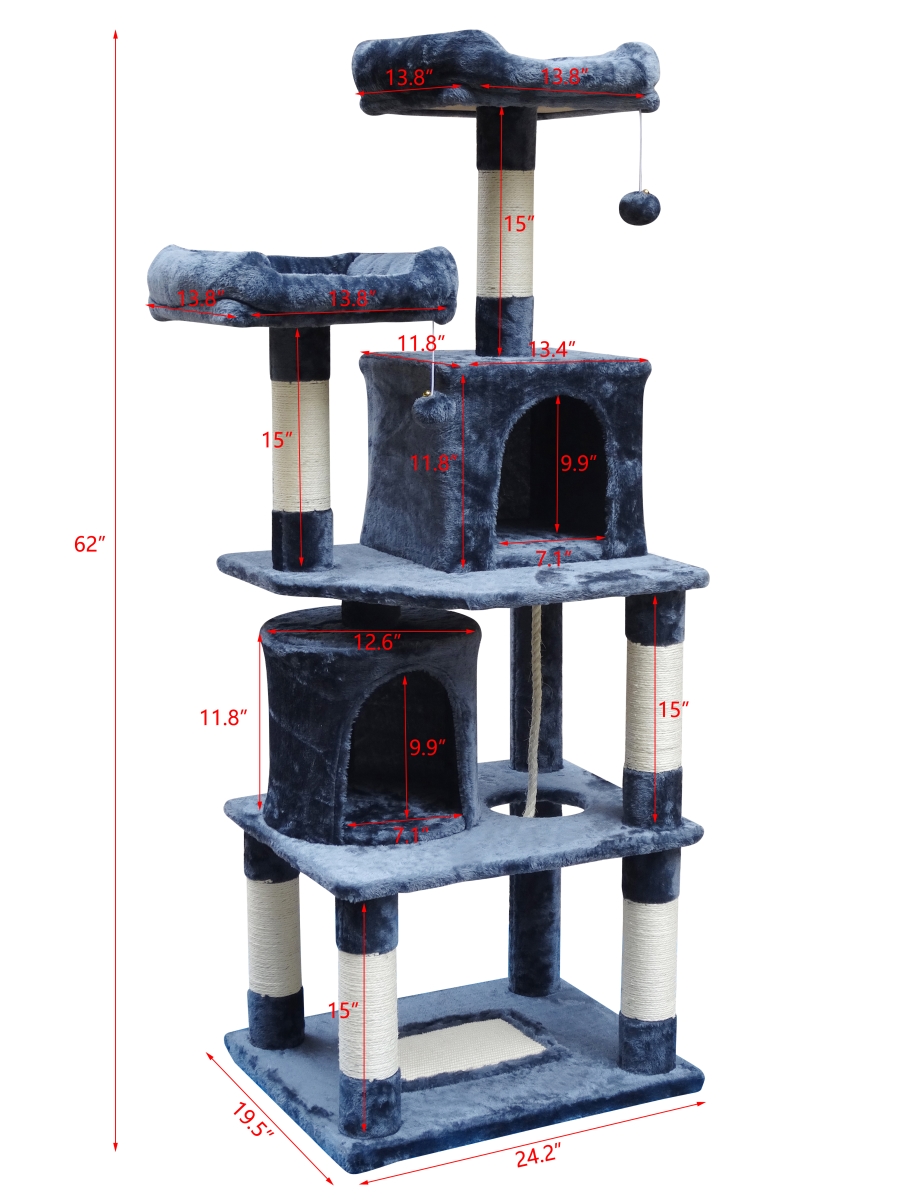 Picture of Qpets CT-203 Qpets 62'' Cat Tree, Super Sturdy Cat Tower with Scratching Posts, Big Cat Condo, Play House for Medium Cat or Big Cat