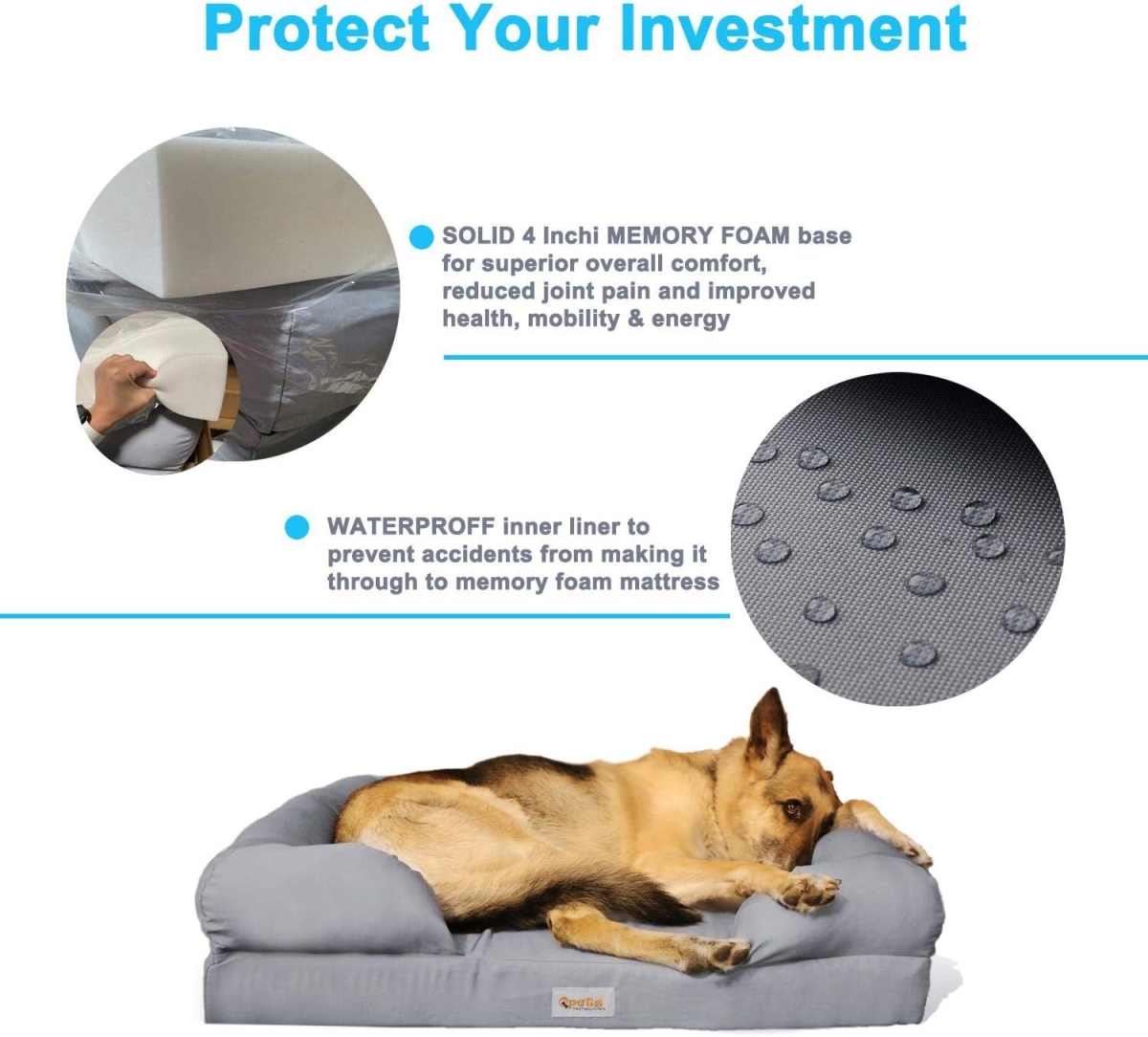 Picture of Qpets QPB36 Qpets Memory Foam Dog Bed, Ultimate Dog Lounge, Waterproof, Washable Cover, Skin Contact Safe (Large)