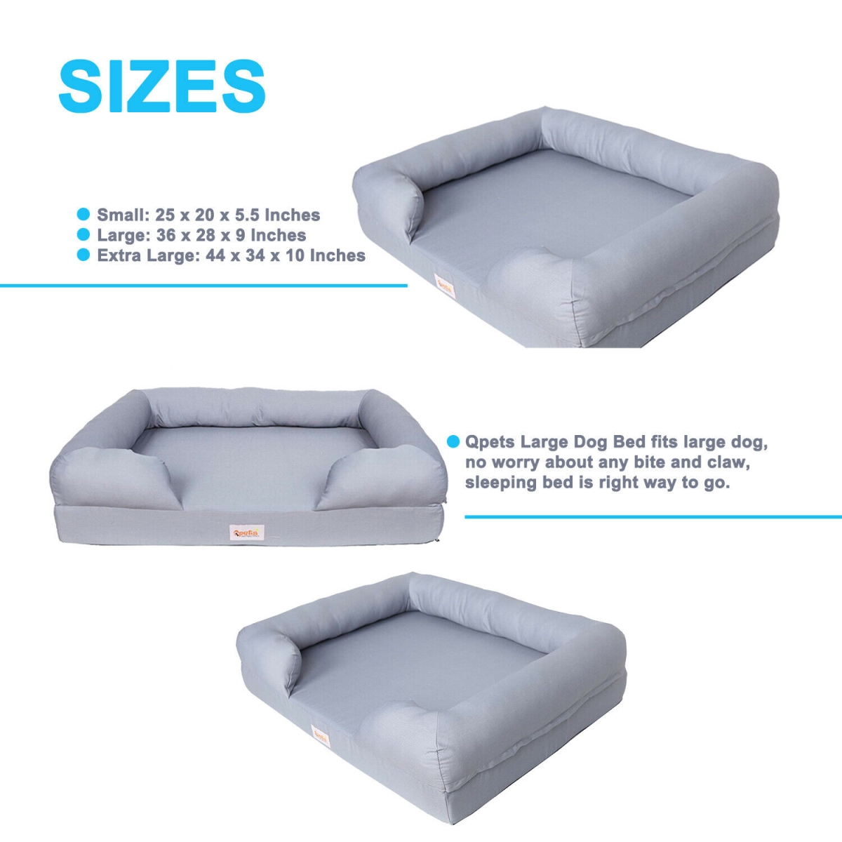 Picture of Qpets QPB36 Qpets Memory Foam Dog Bed, Ultimate Dog Lounge, Waterproof, Washable Cover, Skin Contact Safe (Large)