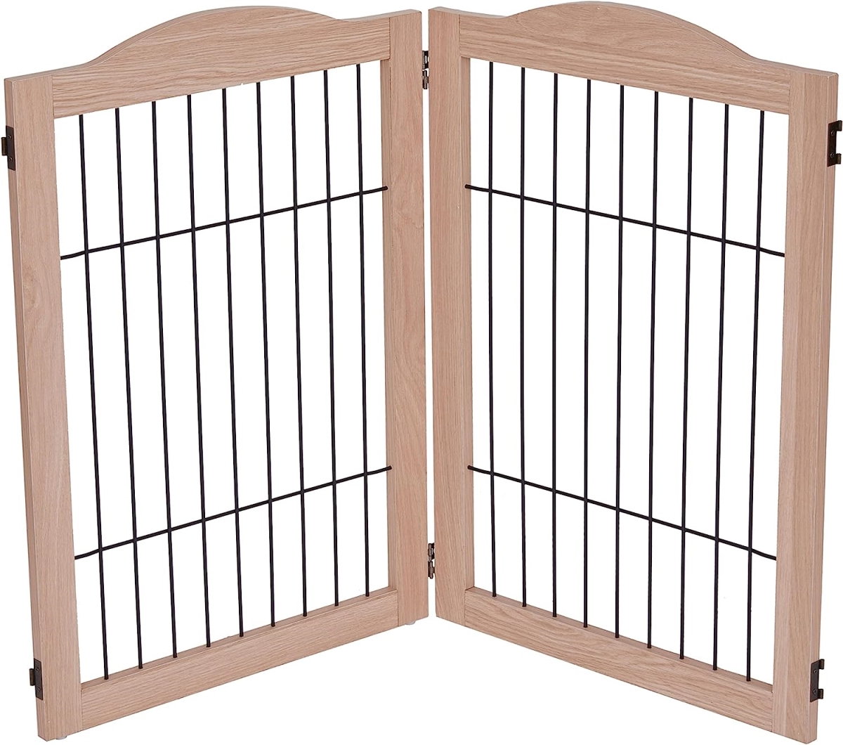 Picture of Arf Pets Dog Gate Arf Pets Freestanding Dog Gate, 2 Panel Extension, 360 configurable Wooden Wire Fence, 44' Wide, 31.5' Tall, Foldable - Indoor Use