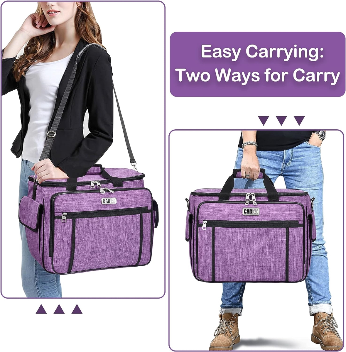 Picture of cab55  Sewing Case Rolling Sewing Machine Case&#44; Detachable Rolling Sewing Machine Carrying Case on Wheels&#44; Trolley Tote Bag with Removable Bottom Wooden Board for Most Standard Sewing Machine -Purple
