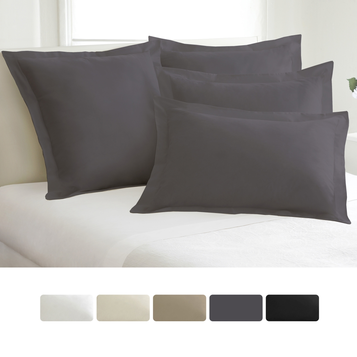 Picture of Todays Home TOH24902GREY07 Levinsohn Basic Cotton Rich Tailored Sham with 2 in. Flange  Grey - Standard - Pack of 2