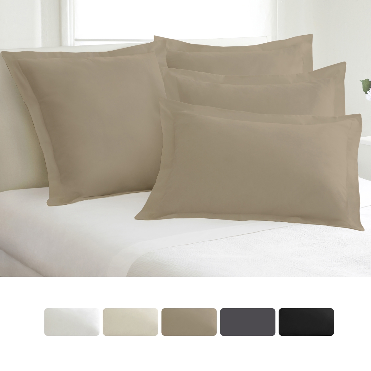 Picture of Todays Home TOH24902MOCH07 Levinsohn Basic Cotton Rich Tailored Sham with 2 in. Flange  Mocha - Standard - Pack of 2
