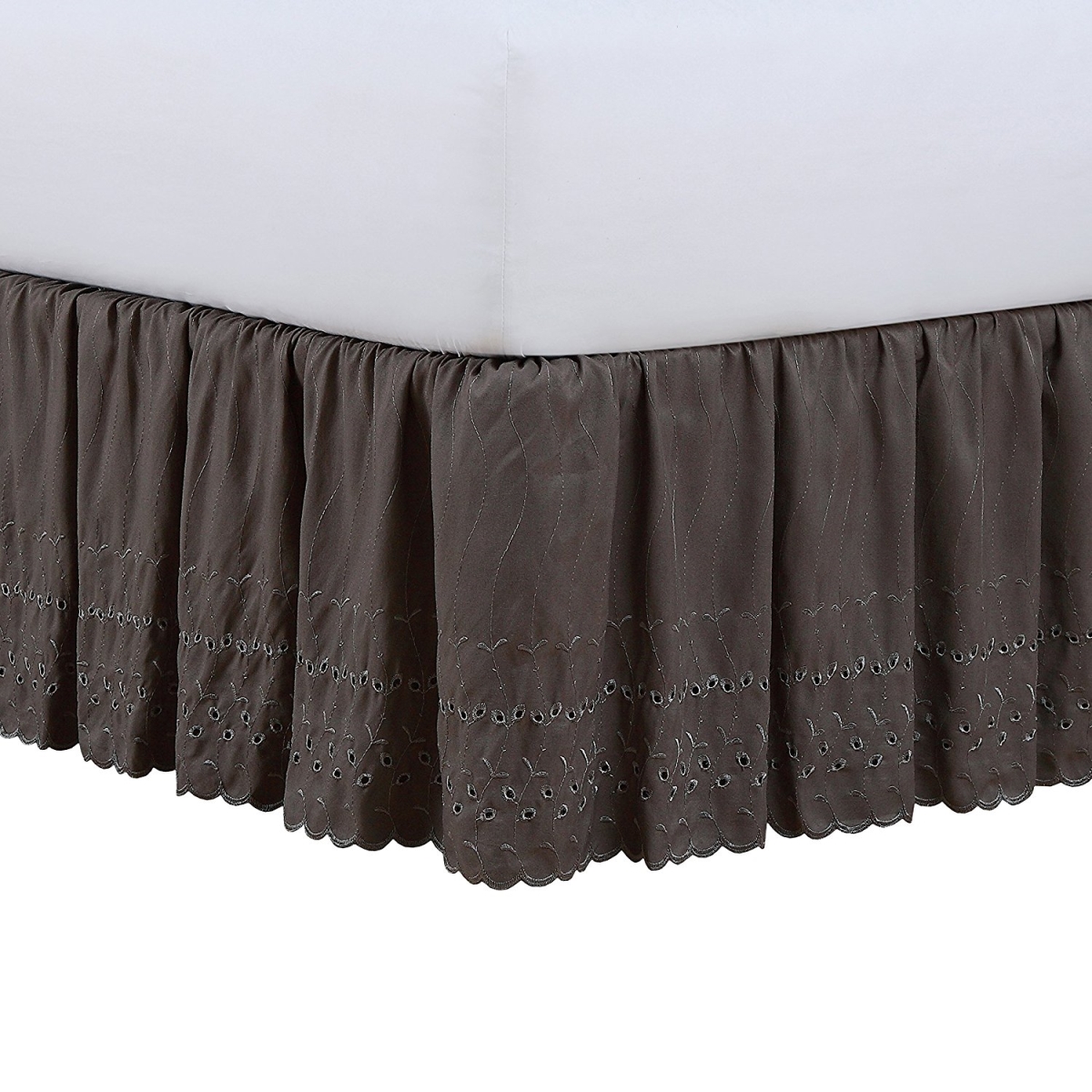 Picture of Fresh Ideas FRE30014GREY03 Ruffles 14 in. Bed Skirt  Grey - Queen