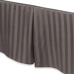 Picture of Fresh Ideas RET298XXCHAR05 Luxury Damask Stripe Tailored 500 Thread Count Bed Skirt&#44; Charcoal - California King Size