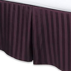 Picture of Fresh Ideas RET298XXPURP05 Luxury Damask Stripe Tailored 500 Thread Count Bed Skirt&#44; Purple - California King Size
