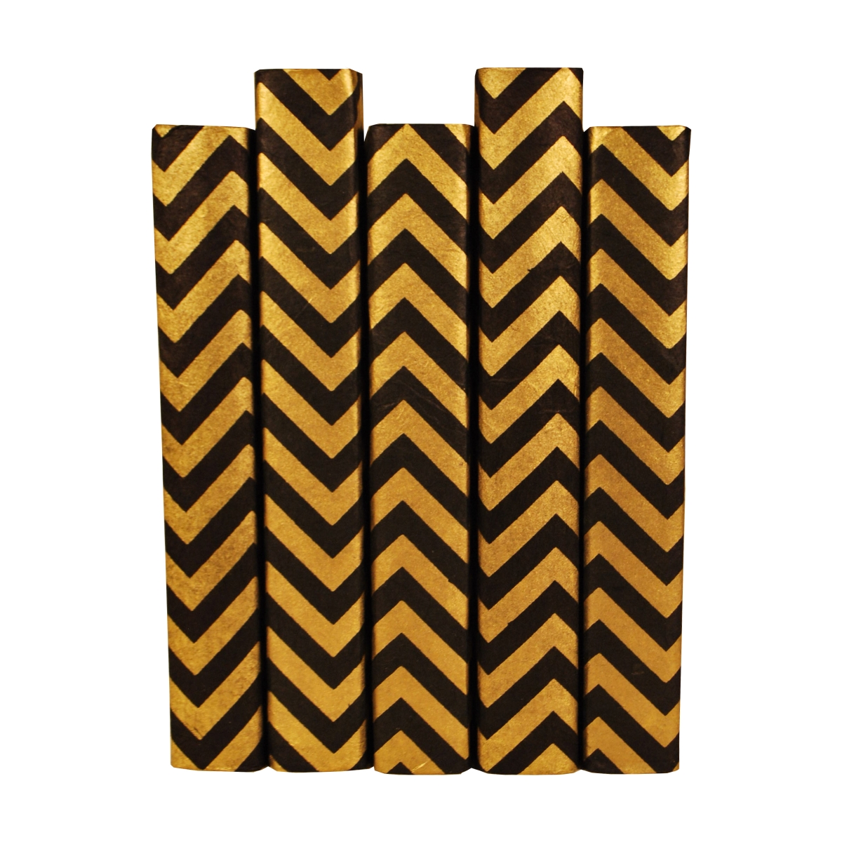 CHEV-BLK 7.5-9.5 in. Chevron Pattern Decorative Book Set, Black & Gold - 5 Piece