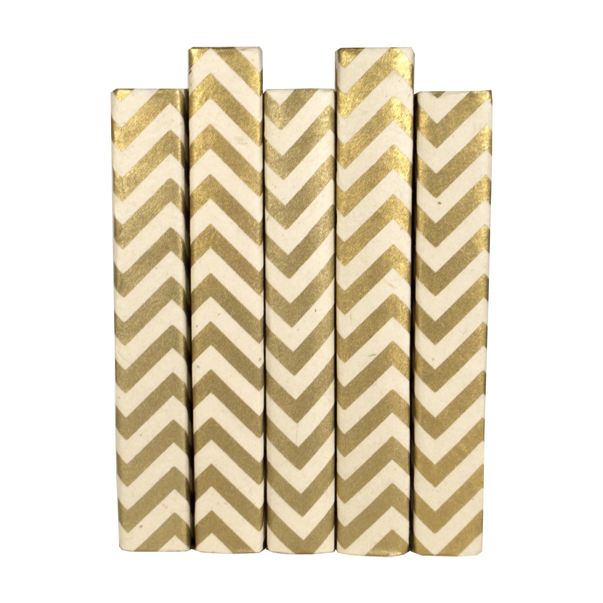 CHEV-CR 7.5-9.5 in. Chevron Pattern Decorative Book Set, Cream & Gold - 5 Piece