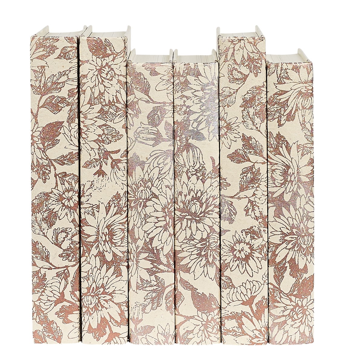 ROSEGOLDFLR 6.75-9.5 in. Decorative Book Set with Floral in Rose Gold Design - 6 Piece