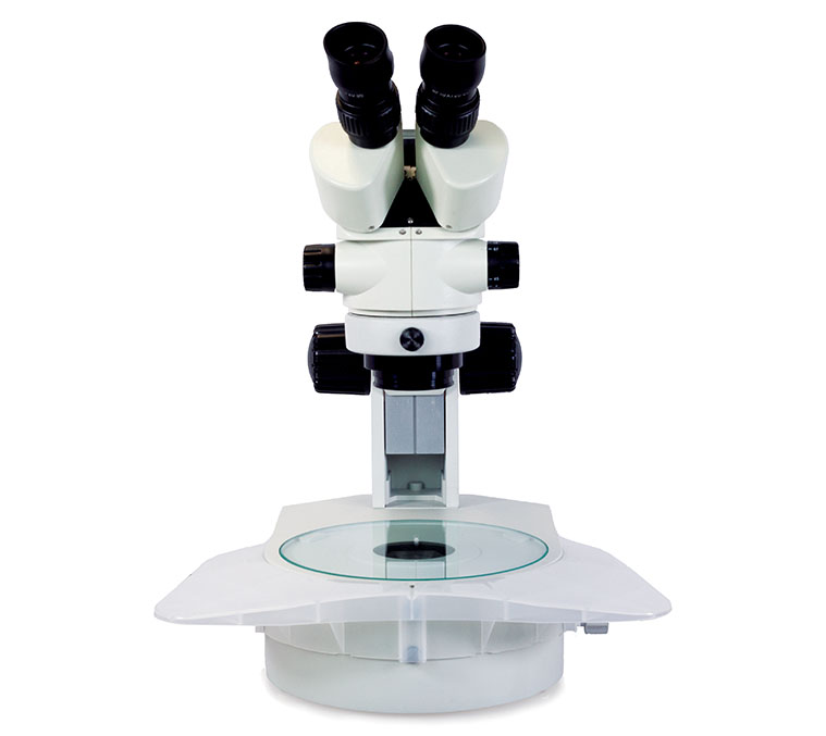 Z4 Zoom Binoc Reticle 7x-45x on Embryo-GLO LED Stand Microscope with Tilt Mirror, White & Black
