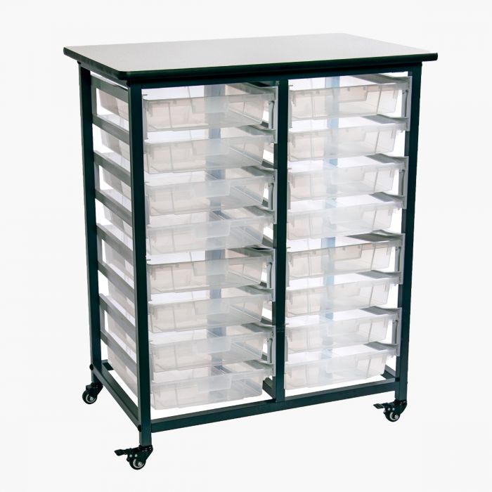 MBS-DR-16S-CL Mobile Bin Storage Unit Double Row with Small Clear Bins, Light Gray