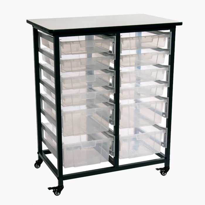 Luxor Furniture MBS-DR-8S4L-CL Mobile Bin Storage Unit Double Row with Large & Small Clear Bins; Light & Dark Gray