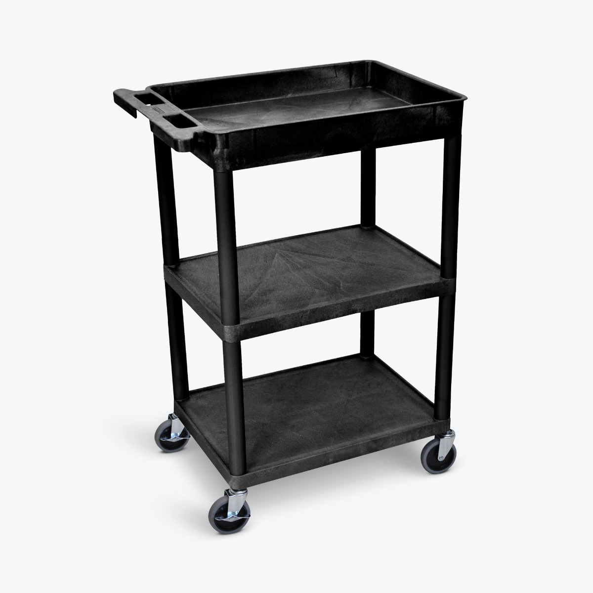 STC122-B 18 x 24 in. 1-Tub & 2-Flat Shelf Utility Cart - Black