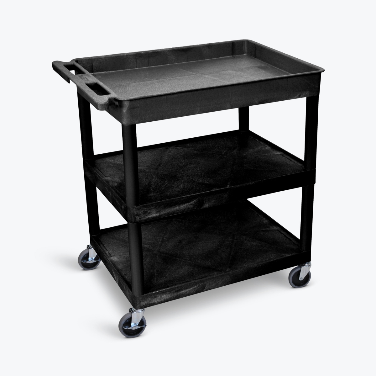Tub Top & Flat Middle & Bottom Shelf Cart Black - Large