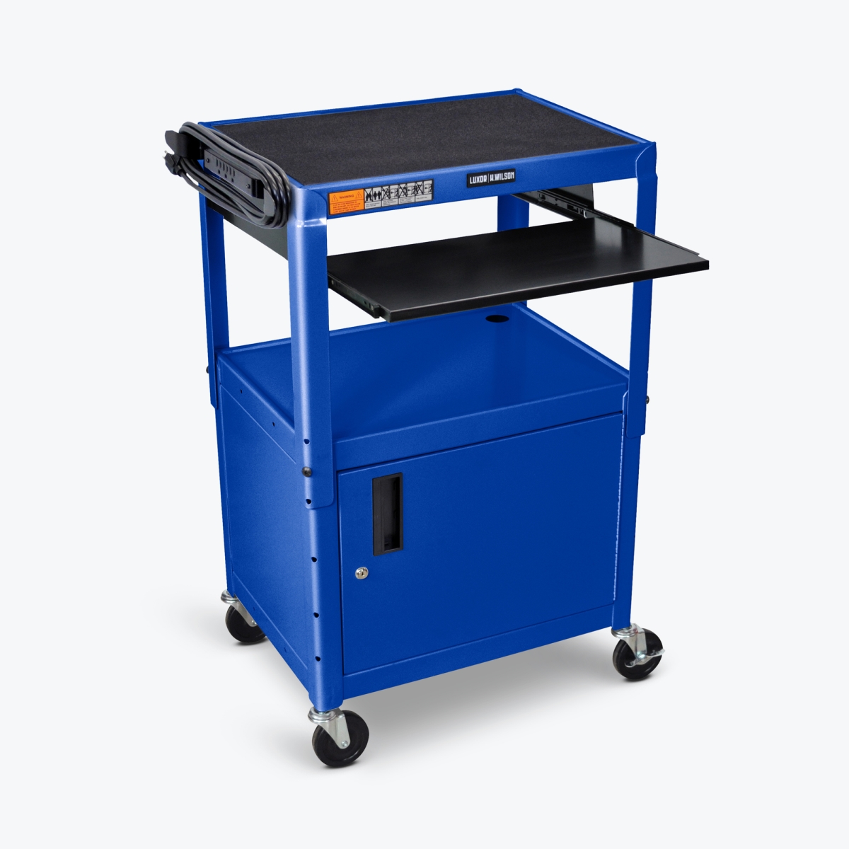 Picture of Luxor AVJ42KBC-RB Adjustable Height Steel AV Cart with Pullout Keyboard Tray Cabinet, Blue