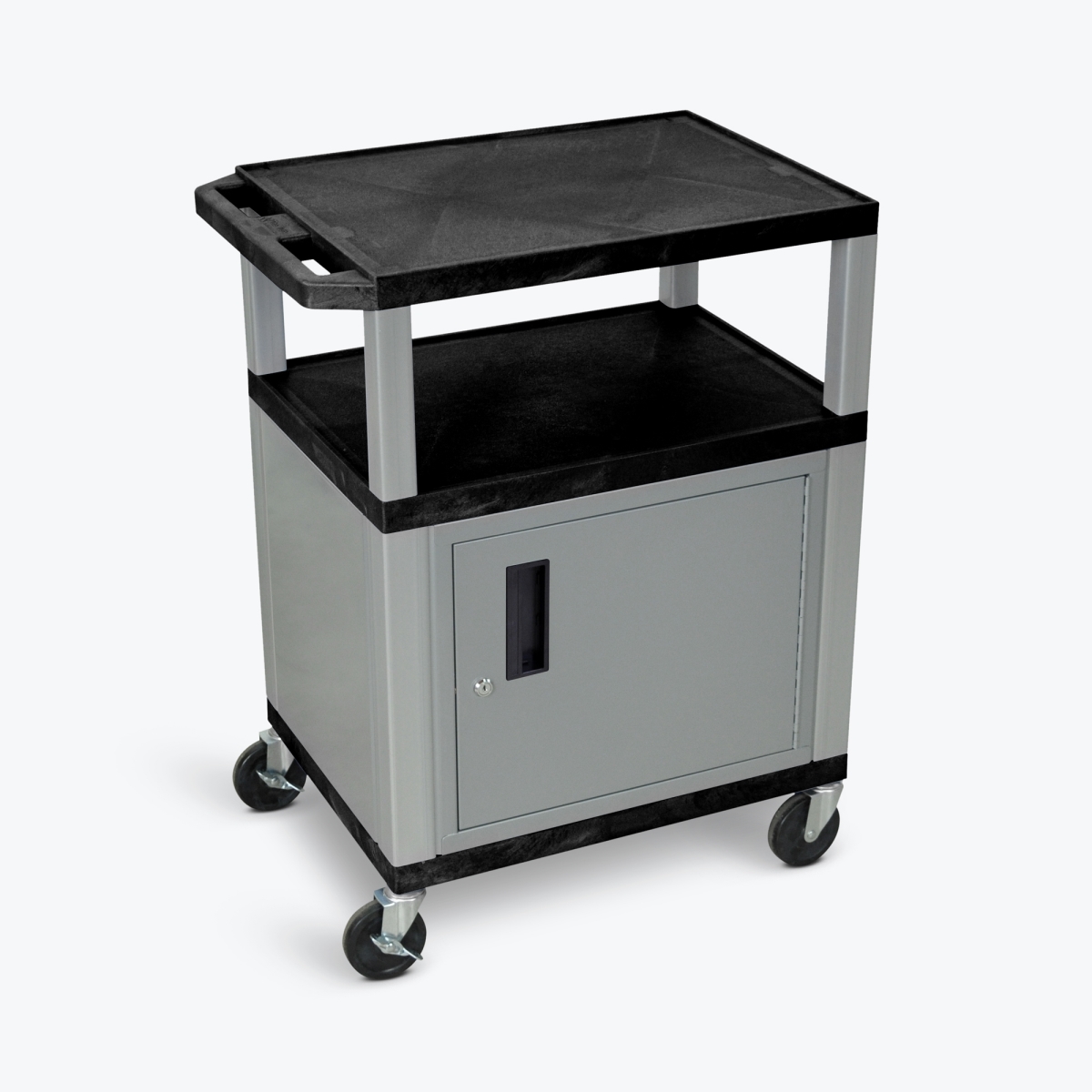 Three Shelves Cart with Cabinet, Black with Nickel Legs
