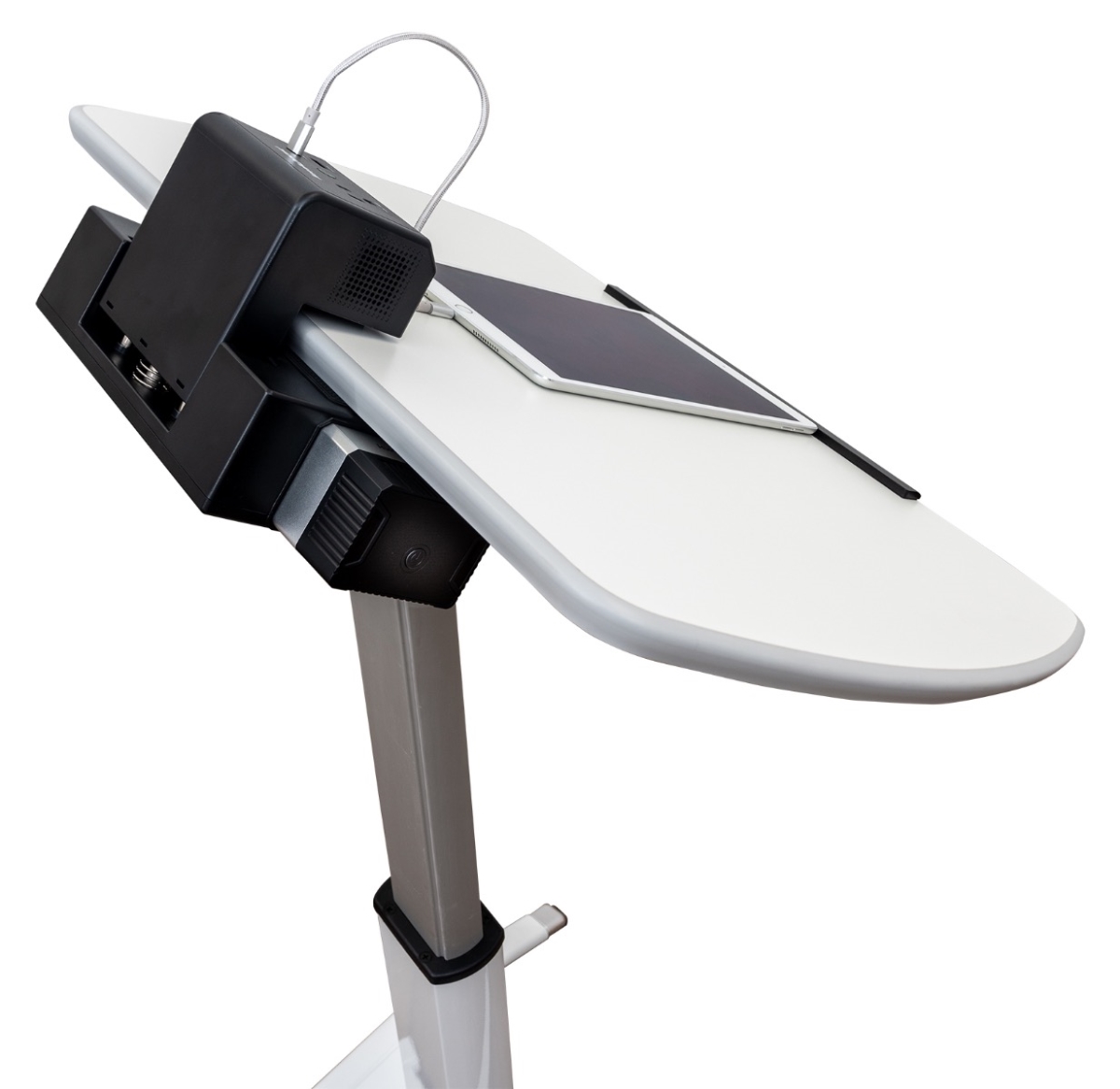 LX-PNADJ-EPW Pneumatic Height-Adjustable Lectern & Mobile Standing Desk with KwikBoost EdgePower, Black -  Luxor