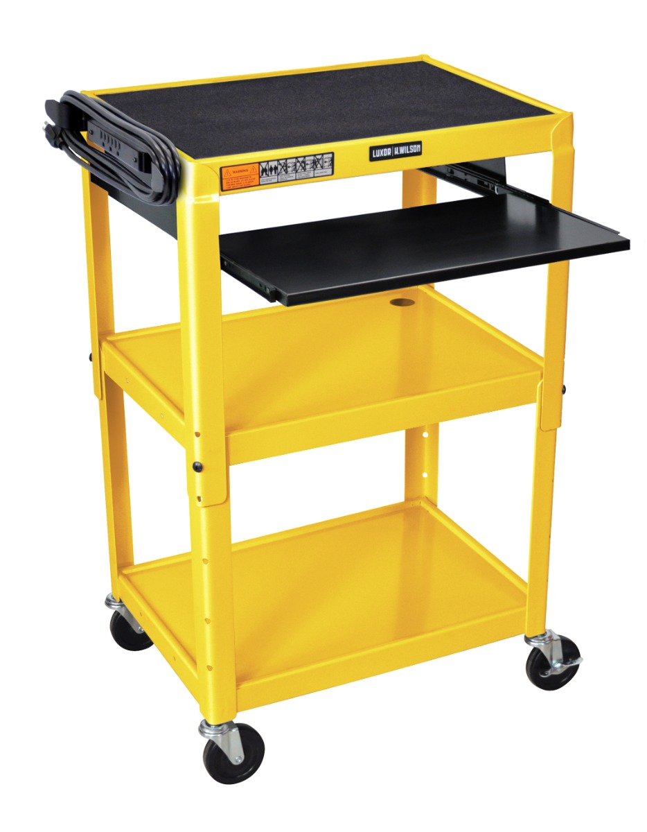 UCMT1KB-YW Adjustable-Height Steel Utility Cart with Pullout Keyboard Tray, Yellow