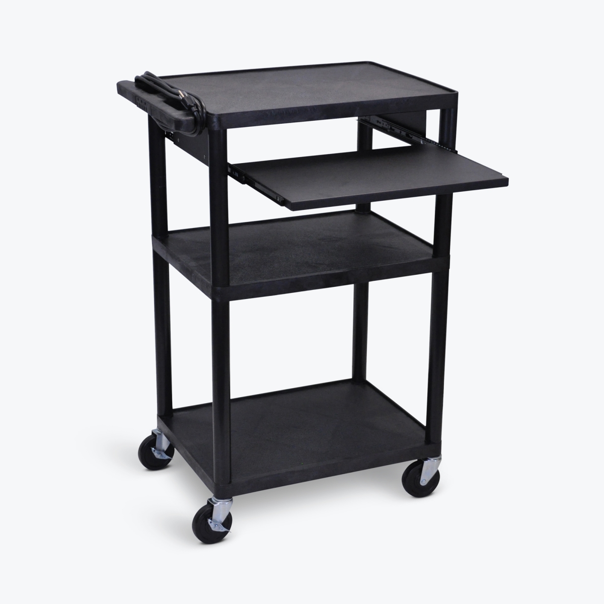 UCPL2LE-B 42 in. Utility Cart with Three Shelves - Electric - Pullout Shelf, Black