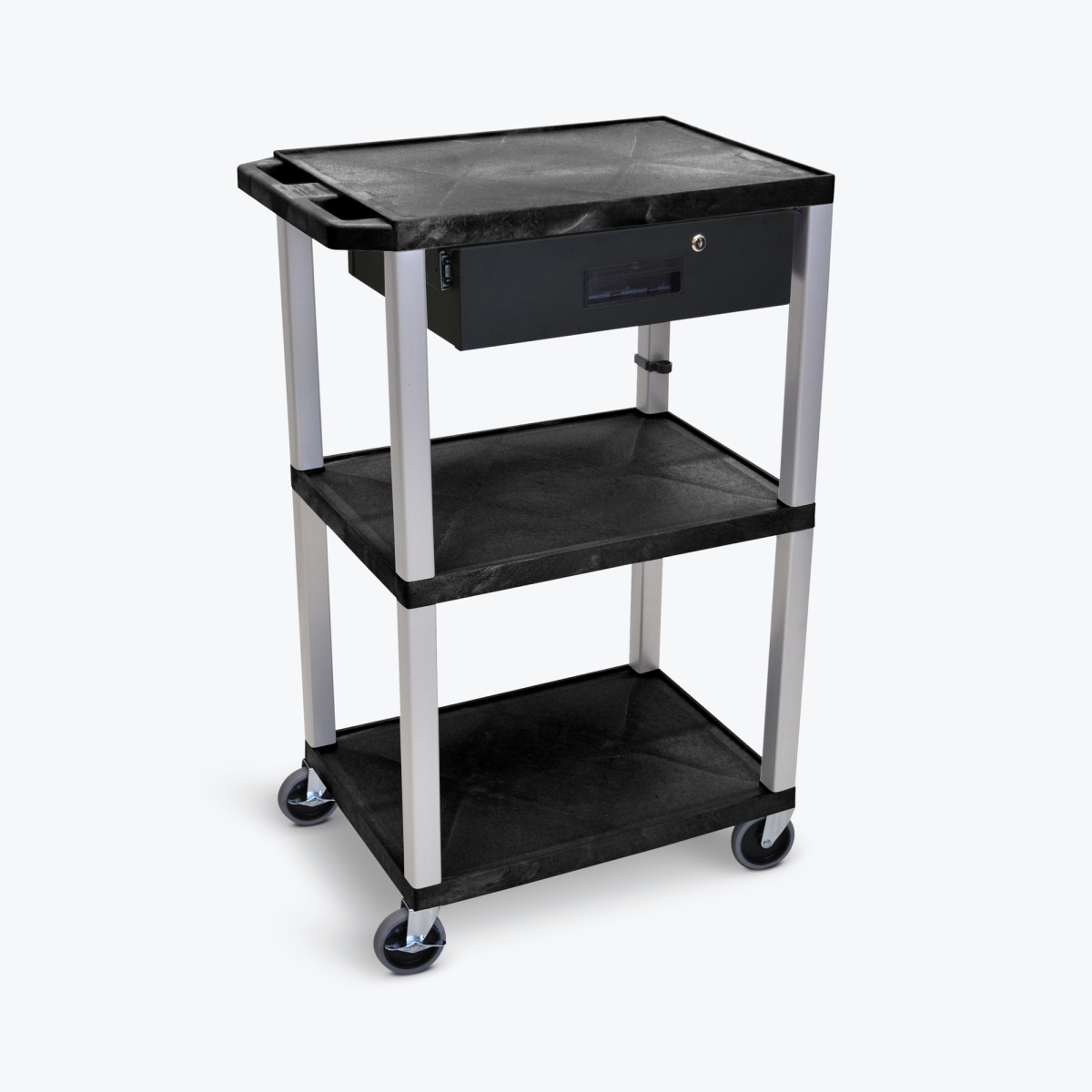 42 in. 3-Shelf Utility Cart with Putty Legs & Shelves, Black