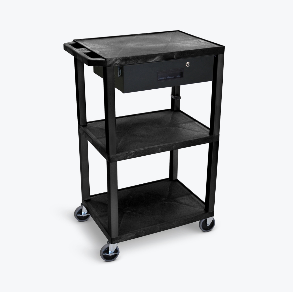 42 in. 3-Shelf Utility Cart with Drawer, Black