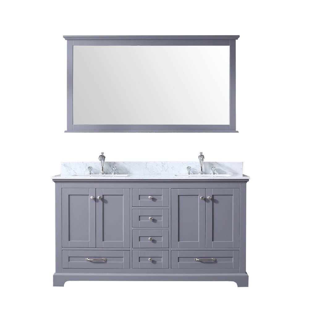 LD342260DBDSM58 60 x 58 in. Dukes Double Vanity Set with Carrera Marble Top Ceramic Square Undermount Sinks & Mirror - Dark Grey with White -  Lexora