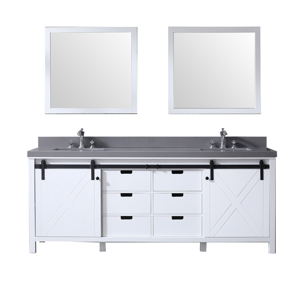 LM342284DAASM34 84 x 34 in. Marsyas Double Vanity Set with Quartz Top Ceramic Square Undermount Sinks & Mirrors - White with Grey -  Lexora