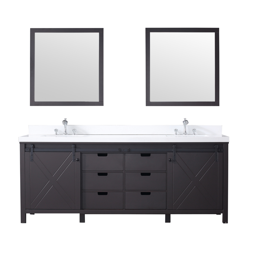 LM342284DCCSM34 84 x 34 in. Marsyas Double Vanity Set with Quartz Top Ceramic Square Undermount Sinks & Mirrors - Brown with White -  Lexora