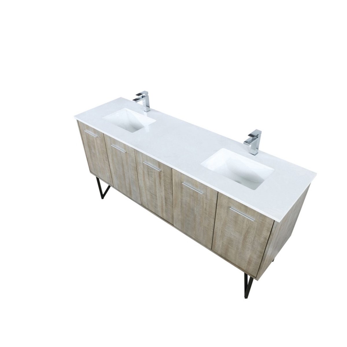 LLC72DKSOS000FBN 72 in. Lancy Rustic Acacia Double Bathroom Vanity with White Quartz Top, White Square Sinks & Labaro Brushed Nickel Faucet Set -  Lexora