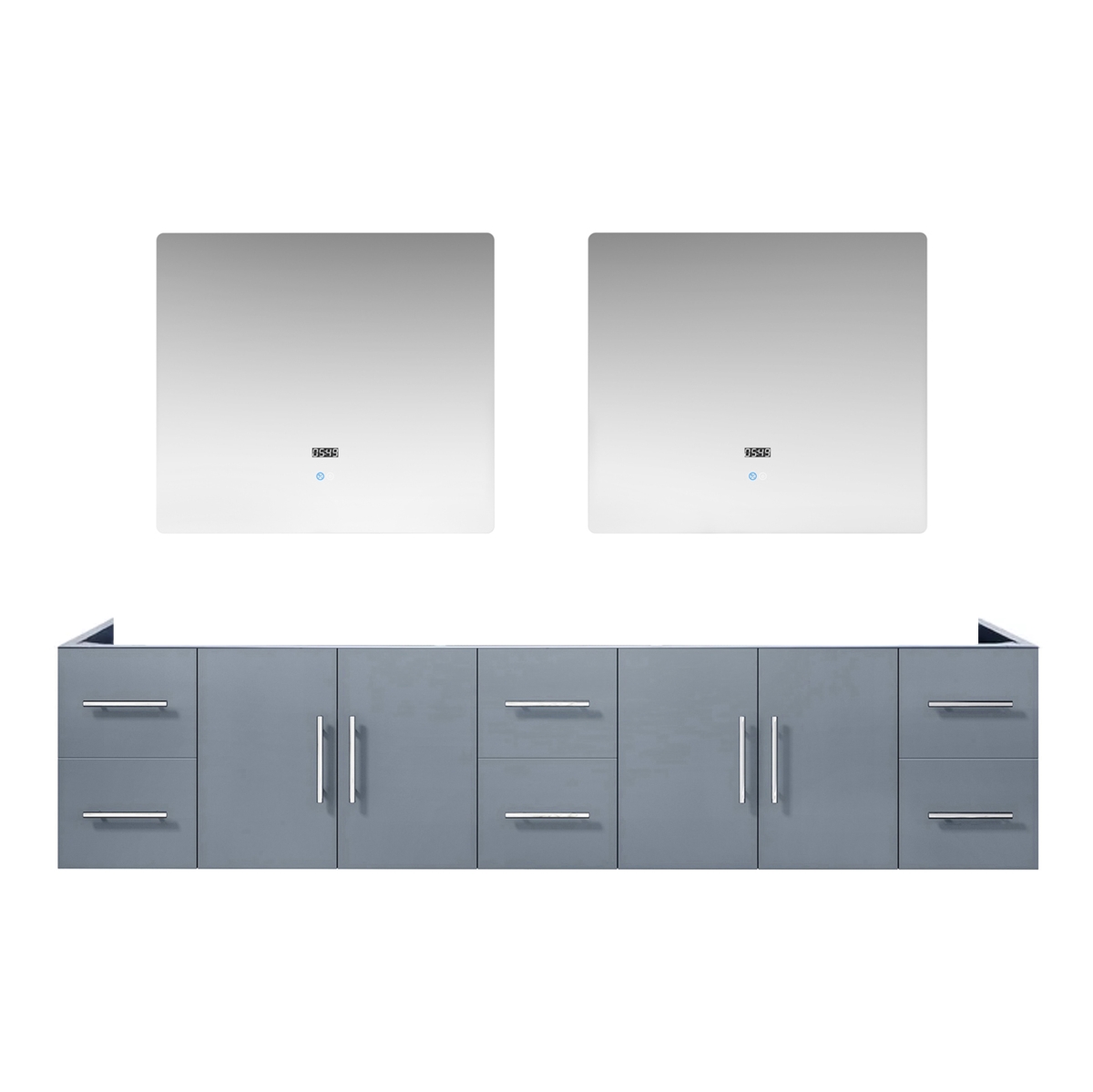 LG192284DB00LM36 84 in. Geneva Double Vanity Cabinet, No Top & 36 in. LED Mirrors, Dark Grey -  Lexora