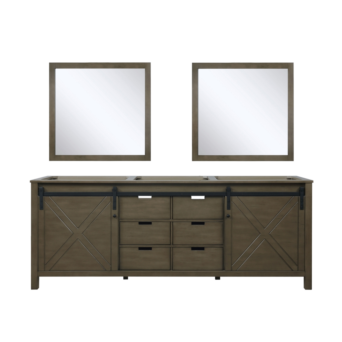 LM342284DK00M34 84 in. Marsyas Double Bathroom Vanity, No Top & 34 in. Mirrors, Rustic Brown -  Lexora