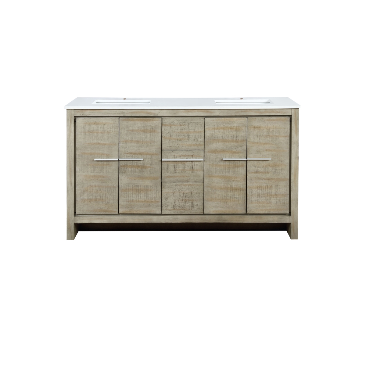 LLF60DKSOD000 60 in. Lafarre Double Bathroom Vanity, White Quartz Top & White Square Sinks, Rustic Acacia -  Lexora