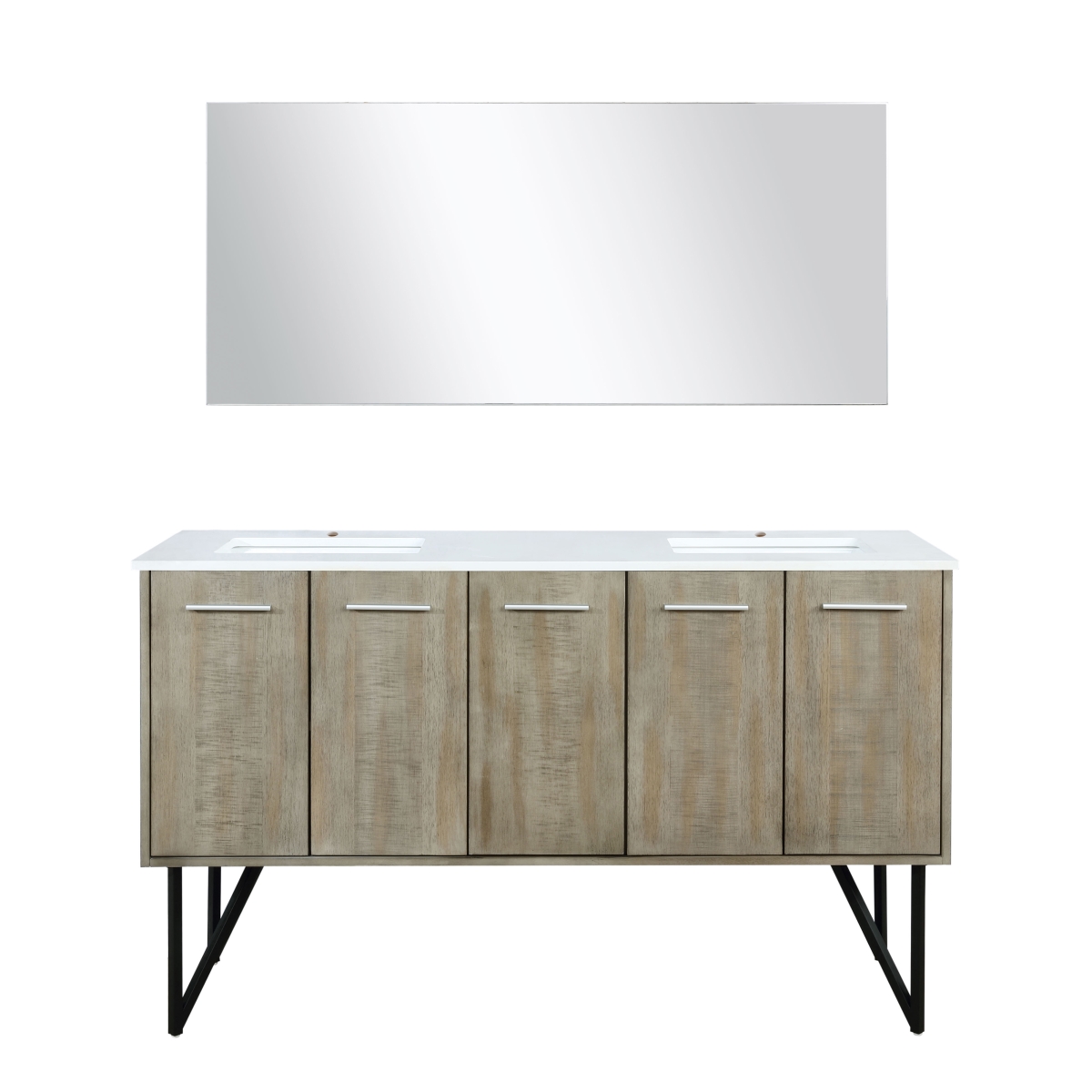 Lancy 60 in W x 20 in D Rustic Acacia Double Bath Vanity, White Quartz Top and 55 in Mirror -  Lexora, LLC60DKSOSM55