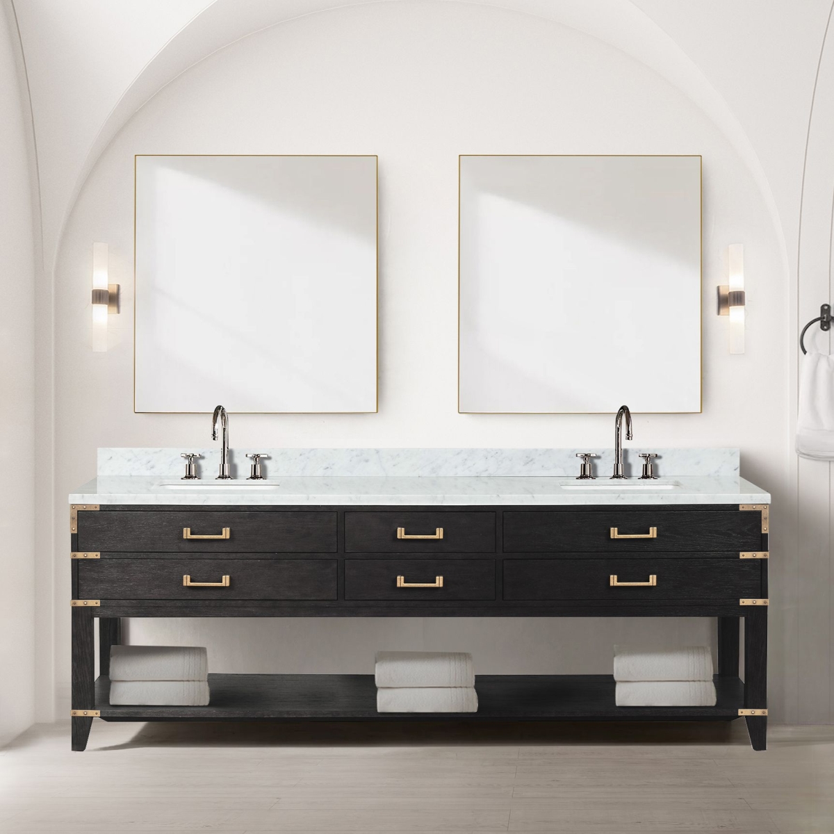 LVN84DJ100 84 x 22 in. Norwalk Black Oak Double Bath Vanity with Carrara Marble Top -  Lexora Home