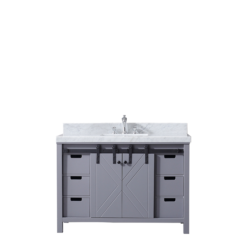 LM342248SBBS000 48 in. Marsyas Single Vanity with White Carrera Marble Top, White Square Sink & No Mirror - Dark Grey -  Lexora