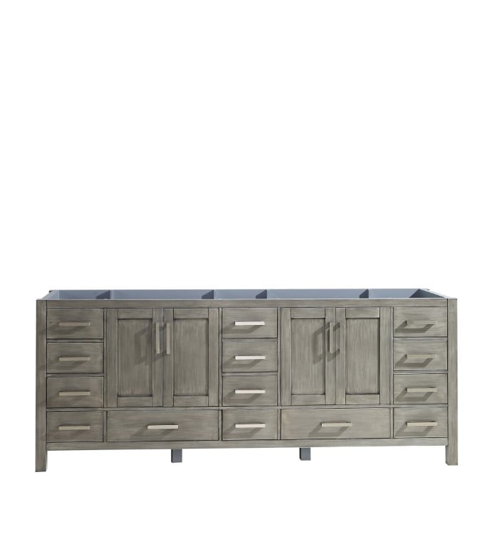 LJ342284DD00000 84 in. Jacques Vanity with Cabinet, Distressed Grey -  Lexora