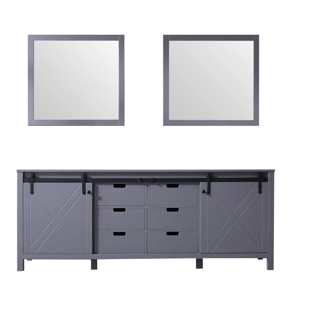 LM342284DB00M34 84 in. Marsyas Double Vanity with No Top & 30 in. Mirrors - Dark Grey -  Lexora