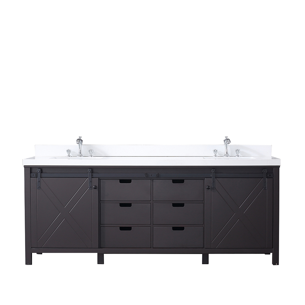 LM342284DCCS000 84 in. Marsyas Double Vanity with White Quartz Top, White Square Sinks & No Mirror - Brown -  Lexora